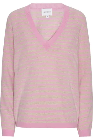 American Dreams Femme, Pulls, Rose, Taille: 38 FR Pull à col en V rayé en cachemire