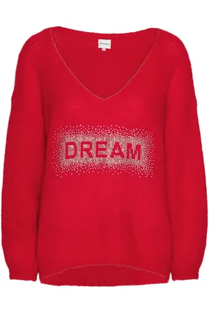 American Dreams Femme, Pulls, Rouge, Taille: 40 FR Pull Col en V Cristal Rêve Rouge