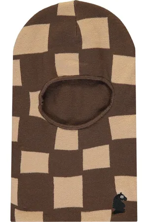 MARKET Homme, Accessoires, Brun, Taille: ONE Size Cagoule Tricotée à Carreaux avec Broderie Avant