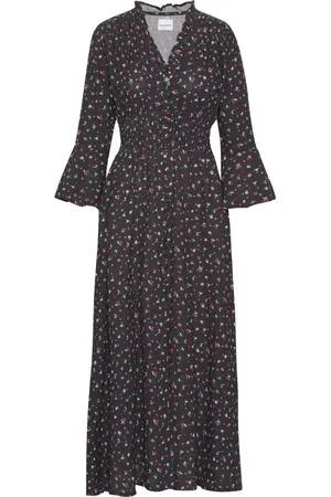 American Dreams Femme, Robes, Noir, Taille: 36 FR Robe Longue en Coton Romantique Noire