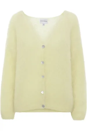 American Dreams Femme, Pulls, Jaune, Taille: 38 FR Cardigan Cornelia inspiré du batik en jaune clair