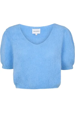 American Dreams Femme, Pulls, Bleu, Taille: 42 FR Pull Bleu Ciel Manches Courtes Bande Élastique