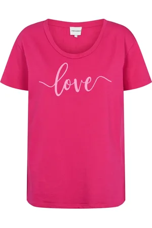 American Dreams Femme, Tops, Rose, Taille: 40 FR T-shirt Rose Amour en Coton avec Impression Graphique