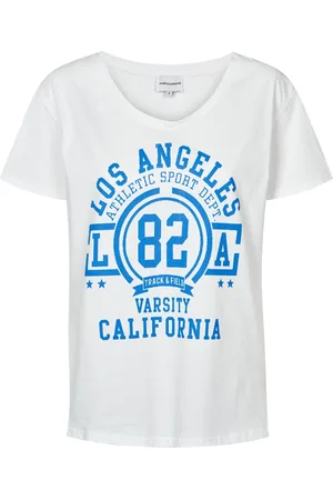 American Dreams Femme, Tops, Blanc, Taille: 44 FR T-shirt en Coton LA California avec Lettres Bleues