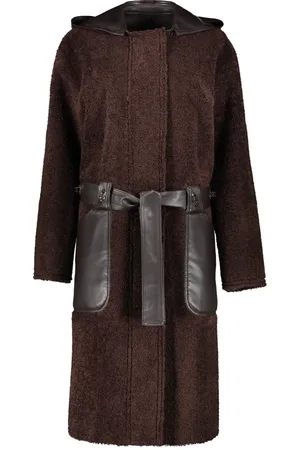 Low Classic Femme, Manteaux, Brun, Taille: 42 FR Manteau Réversible en Fausse Peau de Mouton avec Capuche