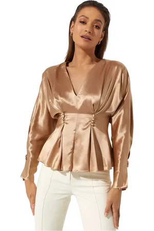 Acler Femme, Blouses et Chemises, , Taille: 36 FR Chemisier doré soyeux avec boutons décoratifs