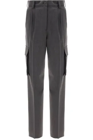 HERNO Femme, Pantalons, Gris, Taille: 36 FR Pantalon Cargo en Laine Mélangée avec Poches