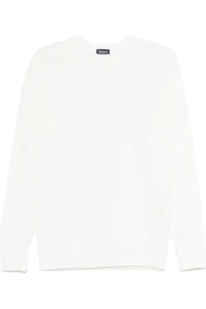 DRUMOHR Homme, Pulls, Blanc, Taille: L Pull Blanc en Laine Mérinos Col Rond