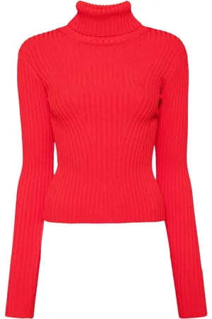 Staud Femme, Pulls, Rouge, Taille: 40 FR Pull Rouge à Col Roulé en Tricot Côtelé