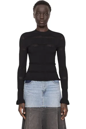 SEA Femme, Tops, Noir, Taille: 38 FR Haut à manches courtes en tricot avec accents transparents