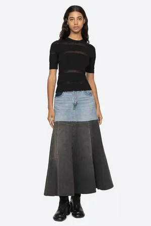 SEA Femme, Tops, Noir, Taille: 36 FR Haut en Tricot Transparent à Manches Courtes