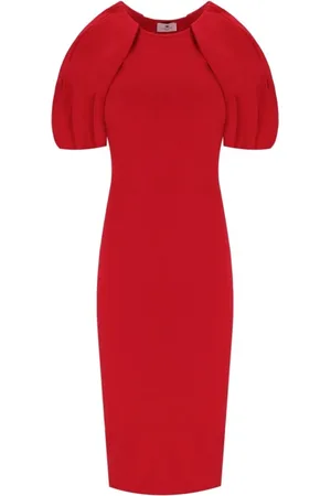 Elisabetta Franchi Femme, Robes, Rouge, Taille: 40 FR Robe Midi Tricotée Rouge Passion