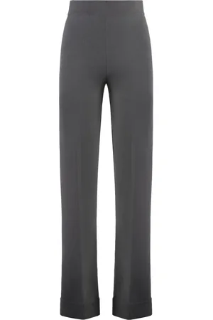 Malo Femme, Pantalons, Gris, Taille: 38 FR Pantalon en laine à bords côtelés