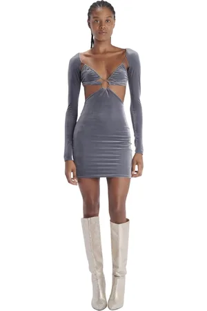 Amazuìn Femme, Robes, Gris, Taille: ONE Size Robe Mini en Velours à Manches Longues