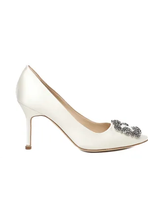 Manolo Blahnik Femme, Chaussures, Blanc, Taille: 40 EU Escarpins Blancs en Satin avec Boucle en Cristal