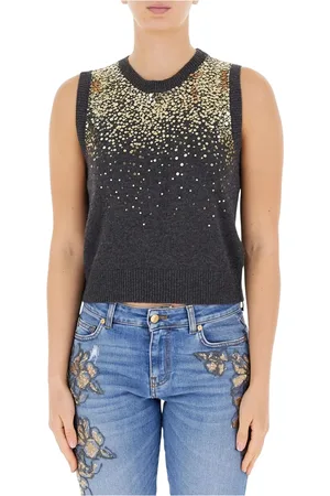 ERMANNO SCERVINO Femme, Pulls, Gris, Taille: 36 FR Gilet en laine à paillettes