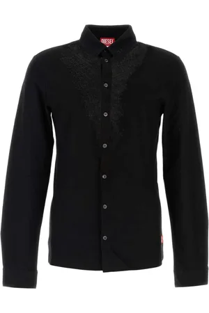 Diesel Homme, Chemises, Noir, Taille: M Chemise Noire Unie en Mélange de Coton Stretch