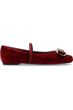 Salvatore Ferragamo Femme, Chaussures, Rouge, Taille: 35 1/2 EU Ballerines en Velours Zina