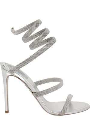 RENE CAOVILLA Femme, Chaussures, Gris, Taille: 38 1/2 EU Sandales Métalliques Argentées avec Détail Serpent