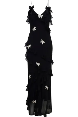 LOVESHACKFANCY Femme, Robes, Noir, Taille: 40 FR Robe longue en soie avec nœuds en cristal