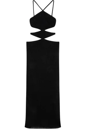 CIRCUS HOTEL Femme, Robes, Noir, Taille: 38 FR Robe Noire avec Bretelles Croisées et Découpes