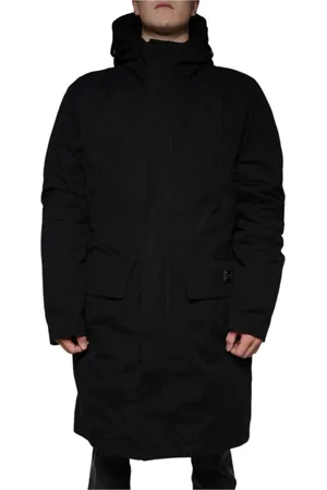 Dolce & Gabbana Homme, Manteaux, Noir, Taille: L Trench-Coat en Coton Noir avec Logo