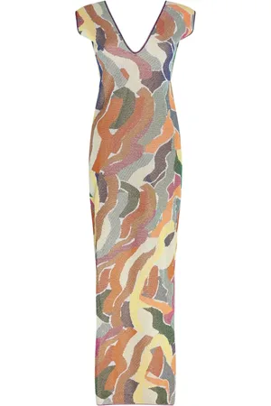 CIRCUS HOTEL Femme, Robes, Multicolore, Taille: 38 FR Robe Midi Imprimée Colorée avec col en V