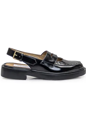Thom Browne Femme, Chaussures, Noir, Taille: 37 EU Mocassins en cuir noir avec détails perforés