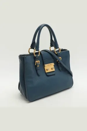 Miu Miu Femme, Pre-owned, Bleu, Taille: ONE Size Pre-owned Cuir cabas