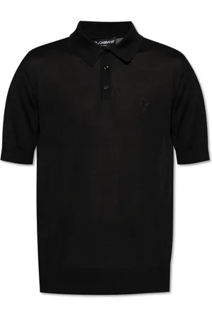 Dolce & Gabbana Homme, Tops, Noir, Taille: L Polo en soie avec logo brodé