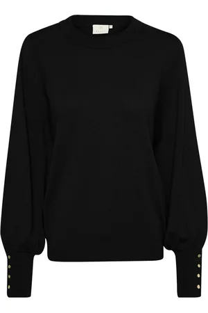Kaffe Femme, Pulls, Noir, Taille: 38 FR Pull en Tricot Flatteur avec Manches Bouffantes