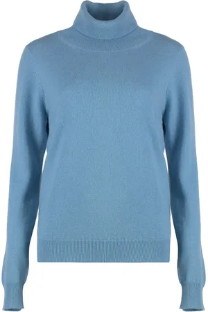 Malo Femme, Pulls, Bleu, Taille: 40 FR Pull à Col Roulé en Cachemire de Luxe