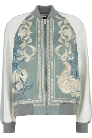 VERSACE Femme, Vestes, Multicolore, Taille: 38 FR Bomber Varsity en Satin Imprimé