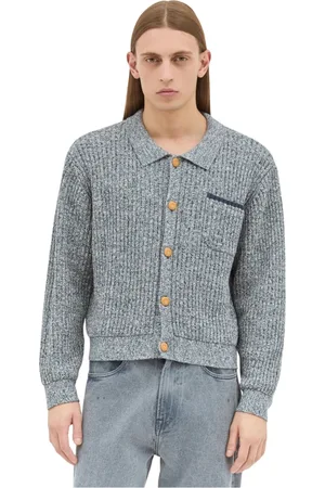 Brain Dead Homme, Pulls, Gris, Taille: L Cardigan en Tricot de Coton Côtelé