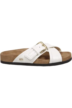 VALENTINO GARAVANI Femme, Chaussures, Blanc, Taille: 35 EU Sandales Plates Blanches en Cuir Style Élégant