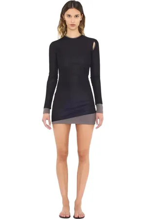 CHRISTOPHER ESBER Femme, Robes, Noir, Taille: 38 FR Robe Noire Superposée Mini Ajustée Manches Longues