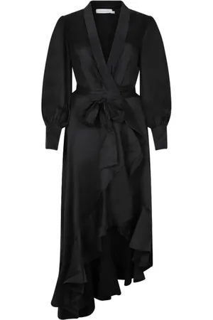 ZIMMERMANN Femme, Robes, Noir, Taille: 40 FR Robe portefeuille en soie avec col en V
