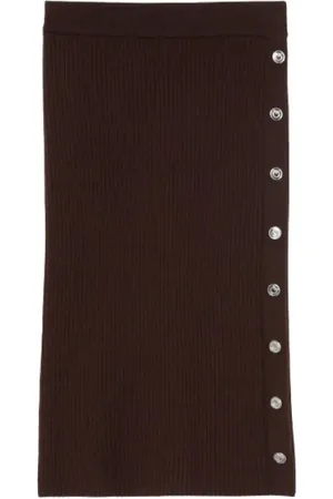 Pinko Femme, Jupes, Brun, Taille: 38 FR Jupe Midi en Tricot Côtelé Marron Foncé