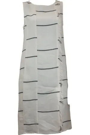 ANTONELLI Femme, Robes, Gris, Taille: 40 FR Robe en lin blanc à rayures bleues