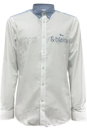 HARMONT&BLAINE Homme, Chemises, Blanc, Taille: S Chemise blanche en coton avec logo en lettres - XXL