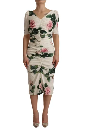 Dolce & Gabbana Femme, Robes, Multicolore, Taille: 36 FR Robe crayon blanche à fleurs