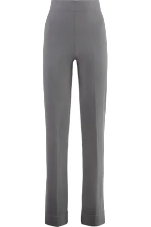 Malo Femme, Pantalons, Gris, Taille: 36 FR Pantalon en laine à bordures côtelées