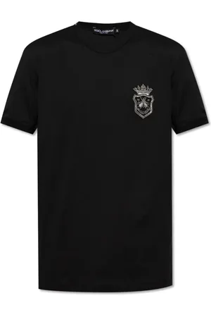 Dolce & Gabbana Homme, Tops, Noir, Taille: M T-shirt avec application