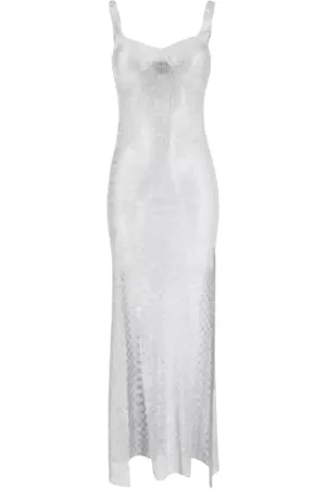 SANTA BRANDS Femme, Robes, Gris, Taille: ONE Size Robe Longue Argent en Maille avec Cristaux