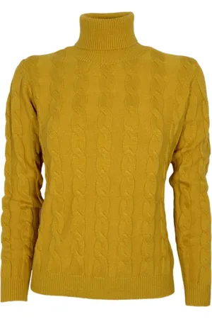 CASHMERE COMPANY Femme, Pulls, Jaune, Taille: 36 FR Pull en Cachemire et Laine Moutarde Tressé