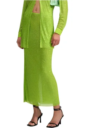 Self-Portrait Femme, Jupes, Vert, Taille: 36 FR Jupe Midi Verte Ornée de Cristaux