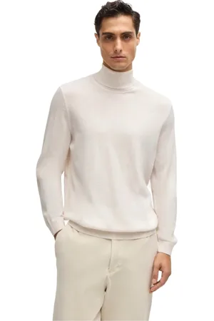 HUGO BOSS Homme, Pulls, Blanc, Taille: M Pull Col Roulé en Laine Mérinos