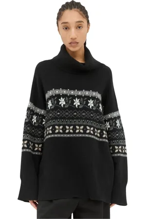 Skall Studio Femme, Pulls, Noir, Taille: 40 FR Pull en laine à jacquard graphique et col roulé