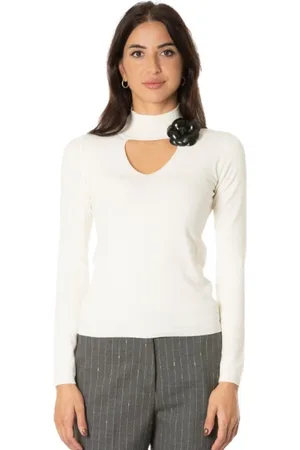 SIMONA CORSELLINI Femme, Tops, Blanc, Taille: 38 FR Pull à col roulé floral - Craie