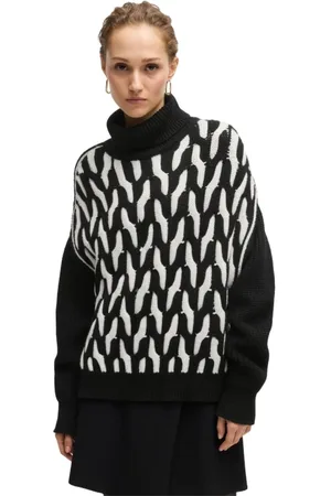 HUGO BOSS Femme, Pulls, Noir, Taille: 38 FR Pull en laine tressée bicolore